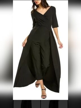 Kay Unger Black Maxi Overlay Jumpsuit Dress